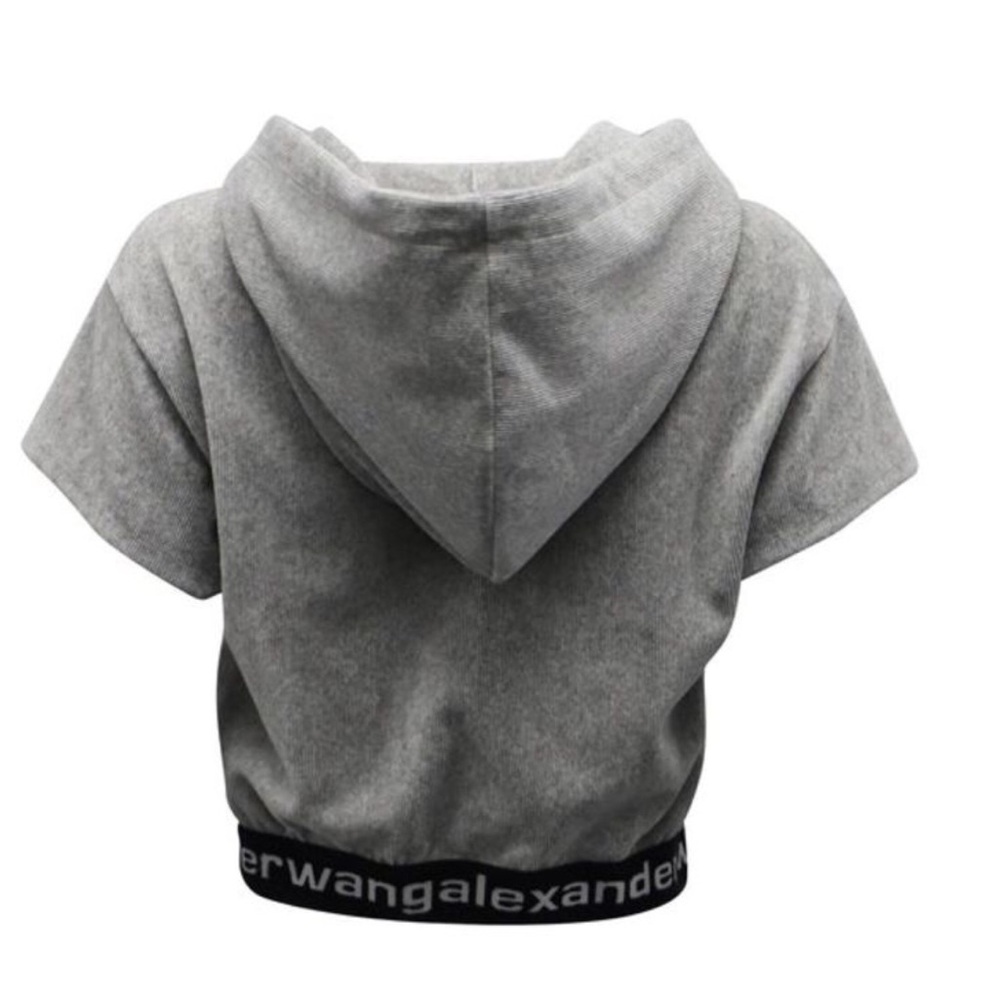 Alexander Wang Cropped Short Sleeve Hoodie in Grey Cotton EUC - Picture 3 of 11